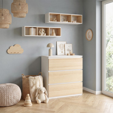 Commode à langer Aurore 3 tiroirs effet hêtre et blanc