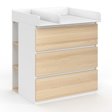 Commode à langer Aurore 3 tiroirs effet hêtre et blanc