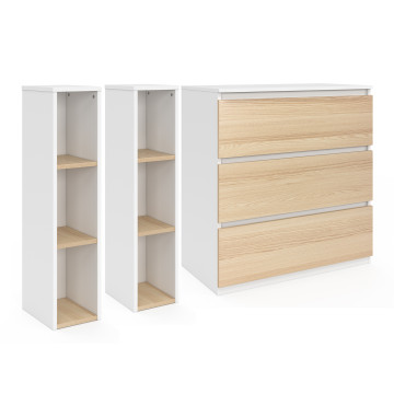 Commode à langer Aurore 3 tiroirs effet hêtre et blanc