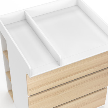 Commode à langer Aurore 3 tiroirs effet hêtre et blanc