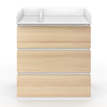 Commode à langer Aurore 3 tiroirs effet hêtre et blanc