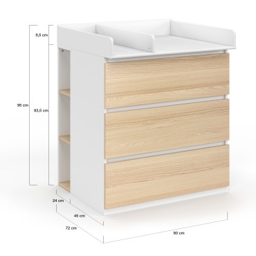 Commode à langer Aurore 3 tiroirs effet hêtre et blanc