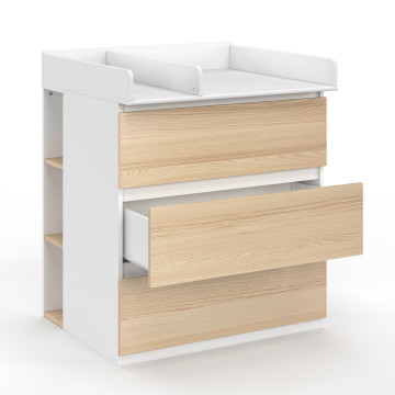 Commode à langer Aurore 3 tiroirs effet hêtre et blanc