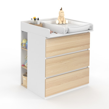 Commode à langer Aurore 3 tiroirs effet hêtre et blanc