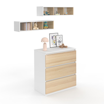 Commode à langer Aurore 3 tiroirs effet hêtre et blanc