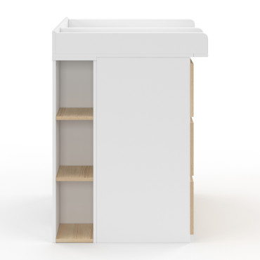 Commode à langer Aurore 3 tiroirs effet hêtre et blanc