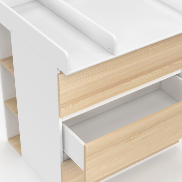 Commode à langer Aurore 3 tiroirs effet hêtre et blanc