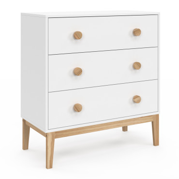 Commode enfant Bella 3 tiroirs effet hêtre et blanc