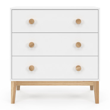 Commode enfant Bella 3 tiroirs effet hêtre et blanc