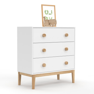 Commode enfant Bella 3 tiroirs effet hêtre et blanc