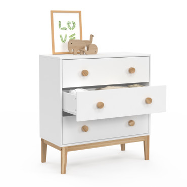 Commode enfant Bella 3 tiroirs effet hêtre et blanc