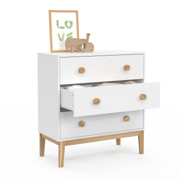 Commode enfant Bella 3 tiroirs effet hêtre et blanc