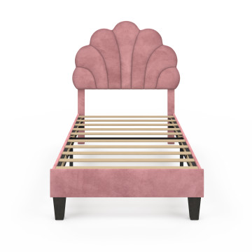 Lit simple Amalia tête de lit coquillage 90x190cm velours rose