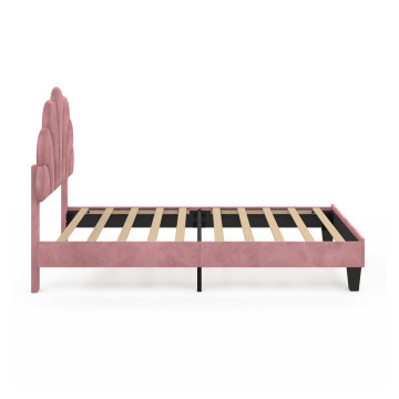 Lit simple Amalia tête de lit coquillage 90x190cm velours rose