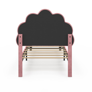 Lit simple Amalia tête de lit coquillage 90x190cm velours rose