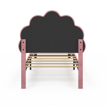 Lit simple Amalia tête de lit coquillage 90x190cm velours rose