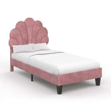 Lit simple Amalia tête de lit coquillage 90x190cm velours rose
