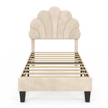 Lit simple Amalia tête de lit coquillage 90x190cm velours beige