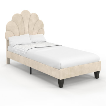Lit simple Amalia tête de lit coquillage 90x190cm velours beige