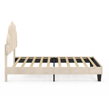 Lit simple Amalia tête de lit coquillage 90x190cm velours beige