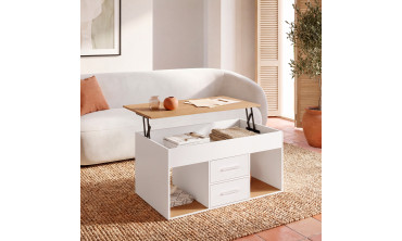 Table basse Uma relevable 2 tiroirs bois et blanc