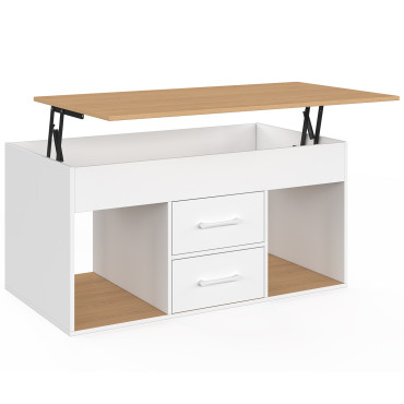 Table basse Uma relevable 2 tiroirs bois et blanc