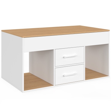 Table basse Uma relevable 2 tiroirs bois et blanc