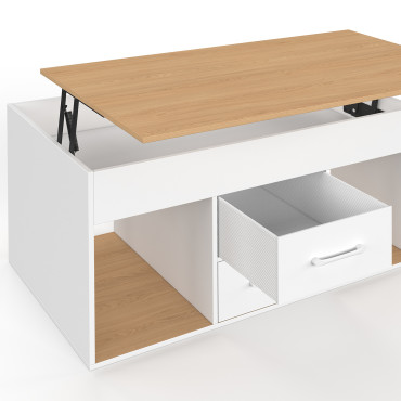 Table basse Uma relevable 2 tiroirs bois et blanc