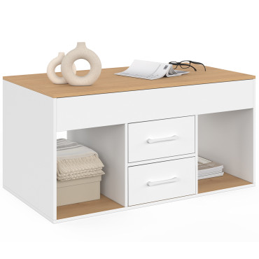 Table basse Uma relevable 2 tiroirs bois et blanc