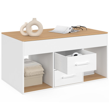 Table basse Uma relevable 2 tiroirs bois et blanc
