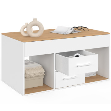 Table basse Uma relevable 2 tiroirs bois et blanc