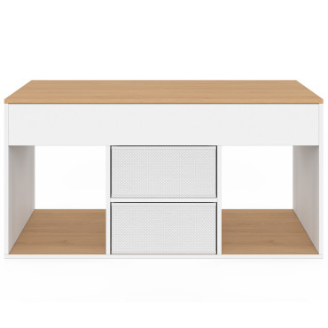 Table basse Uma relevable 2 tiroirs bois et blanc
