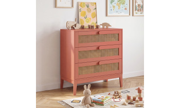 Commode enfant Lola 3 tiroirs cannage et vieux rose