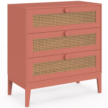 Commode enfant Lola 3 tiroirs cannage et vieux rose