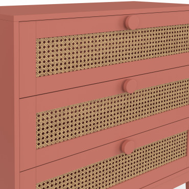 Commode enfant Lola 3 tiroirs cannage et vieux rose