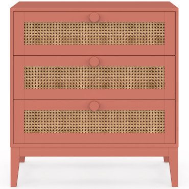 Commode enfant Lola 3 tiroirs cannage et vieux rose