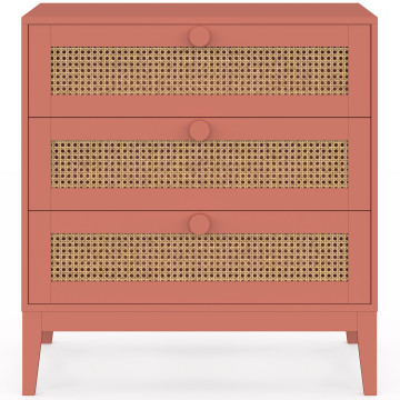 Commode enfant Lola 3 tiroirs cannage et vieux rose