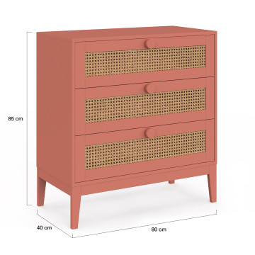 Commode enfant Lola 3 tiroirs cannage et vieux rose