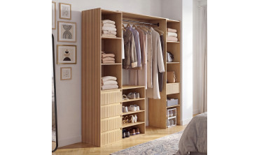 Dressing Faustine extensible 120-180cm 5 tiroirs effet lattes