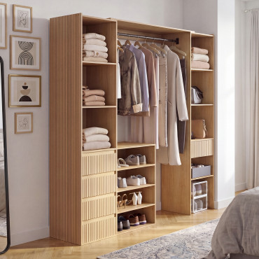 Dressing Faustine extensible 120-180cm 5 tiroirs effet lattes