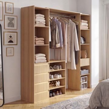 Dressing Faustine extensible 120-180cm 5 tiroirs effet lattes