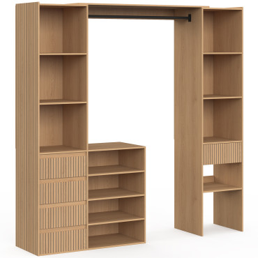 Dressing Faustine extensible 120-180cm 5 tiroirs effet lattes