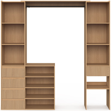 Dressing Faustine extensible 120-180cm 5 tiroirs effet lattes