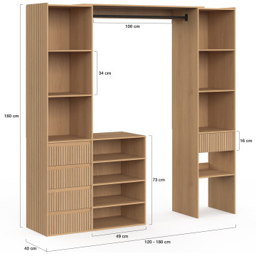 Dressing Faustine extensible 120-180cm 5 tiroirs effet lattes