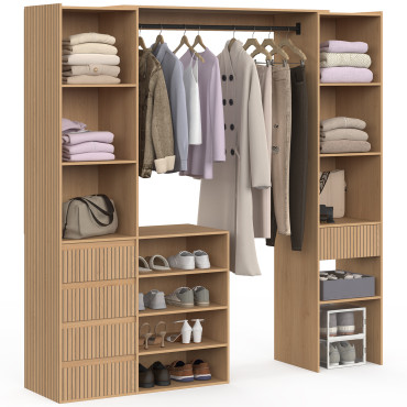 Dressing Faustine extensible 120-180cm 5 tiroirs effet lattes