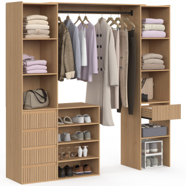 Dressing Faustine extensible 120-180cm 5 tiroirs effet lattes