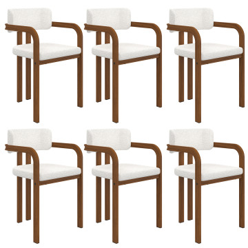 Chaises Elsa avec accoudoirs tissu beige pieds effet noyer - lot de 6