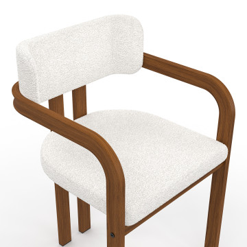 Chaises Elsa avec accoudoirs tissu beige pieds effet noyer - lot de 6
