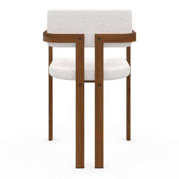 Chaises Elsa avec accoudoirs tissu beige pieds effet noyer - lot de 6