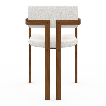Chaises Elsa avec accoudoirs tissu beige pieds effet noyer - lot de 6